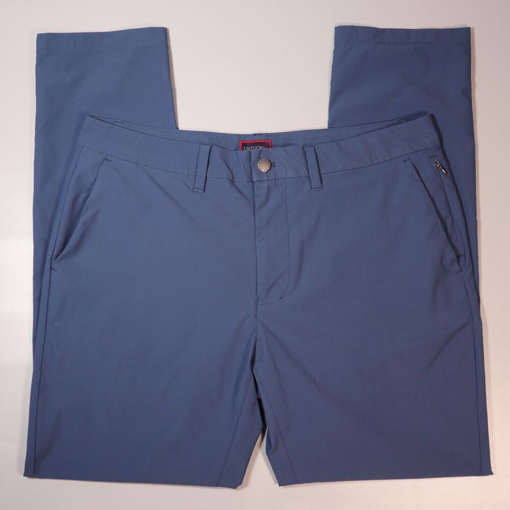 Untuckit Mens 36x32 Chancellor Tech Pants Blue Straight Leg Golf Casual